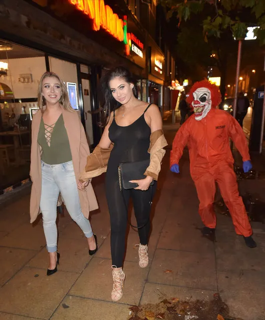 UK Geordie Shore Star, Chloe Ferry was left genuinely shaken last night, after dining at Manjaros Restaurant in Middlesbrough, England on October 13, 2016 with friends she was grabbed by a man in a killer clown suit and mask. (Photo by XposurePhotos.com)