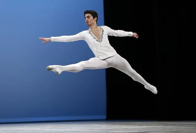 Miguel Pinheiro of Portugal performs his classical variation during the final of the 43rd Prix de Lausanne at the Beaulieu Theatre in Lausanne February 7, 2015. (Photo by Denis Balibouse/Reuters)