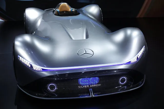 The Mercedes Vision EQ Silver Arrow is displayed at the Auto show in Paris, France, Tuesday, October 2, 2018, 2018. The one-seater vehicle is an homage to the record-breaking W 125 car from 1937. (Photo by Thibault Camus/AP Photo)