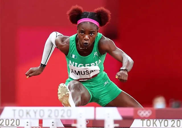Oluwatobi Amusan of Team Nigeria in action in the Women's 100m Hurdles Semi-Final on day nine on day nine of the Tokyo 2020 Olympic Games at Olympic Stadium on August 01, 2021 in Tokyo, Japan. (Photo by Lucy Nicholson/Reuters)