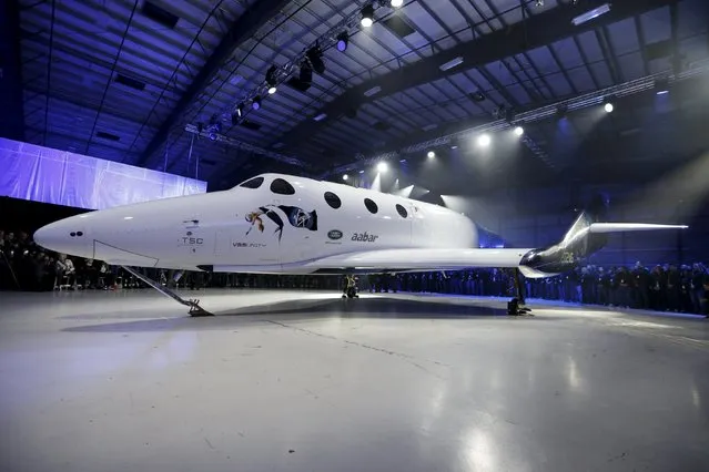 The new SpaceShipTwo, a six-passenger two-pilot vehicle meant to ferry people into space that replaces a rocket destroyed during a test flight in October 2014, is unveiled in Mojave, California, United States, February 19, 2016. (Photo by Lucy Nicholson/Reuters)