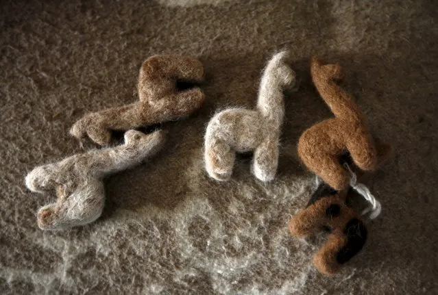 Figurines made with the wool of alpacas are seen at the house of Lisa Vella-Gatt (not pictured) in Benfeita, Portugal May 11, 2015. (Photo by Rafael Marchante/Reuters)