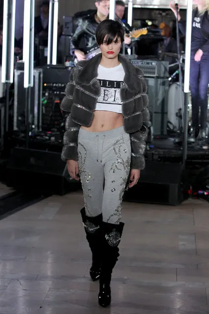 A model walks the runway wearing look # 48 for the Philipp Plein Fall/Winter 2017/2018 Women's And Men's Fashion Show at The New York Public Library on February 13, 2017 in New York City. (Photo by Thomas Concordia/Getty Images for Philipp Plein)