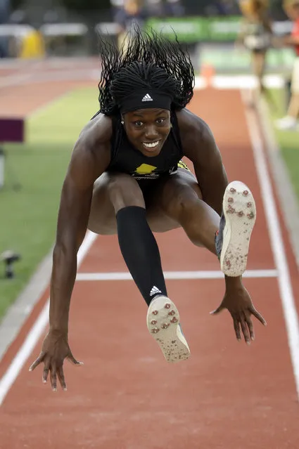 Christina Epps leaps on her way to winning the triple jump at the U.S. track and field championships in Eugene, Ore., Friday, June 26, 2015. (Photo by Don Ryan/AP Photo)