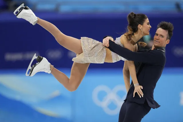 Tina Garabedian and Simon Proulx Senecal, of Armenia, perform their routine in the ice dance competition during figure skating at the 2022 Winter Olympics, Saturday, February 12, 2022, in Beijing. (Photo by Natacha Pisarenko/AP Photo)