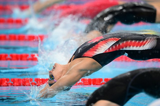 Canada's Kylie Masse competes in a semifinal of the women's 200m backstroke swimming event during the Paris 2024 Olympic Games at the Paris La Defense Arena in Nanterre, west of Paris, on August 1, 2024. (Photo by François-Xavier Marit/AFP Photo)