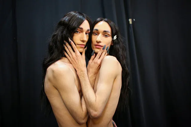 Models pose back stage before The Blonds show during New York Fashion Week at Spring Studios on February 09, 2020 in New York City. (Photo by Kena Betancur/AFP Photo)