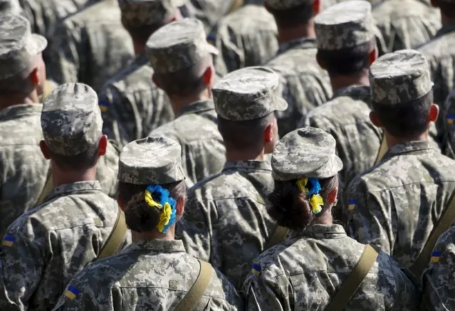 Soldiers march during Ukraine's Independence Day military parade in the centre of Kiev, Ukraine, August 24, 2015. President Petro Poroshenko said on Monday Ukraine was facing a precarious year, warning that Russia had several strategies to undermine Kiev's attempts to move towards Europe. (Photo by Valentyn Ogirenko/Reuters)