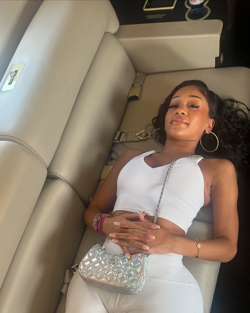 American rapper Saweetie relaxes across the couch while on a private flight in the last decade of December 2024. (Photo by saweetie/Instagram)