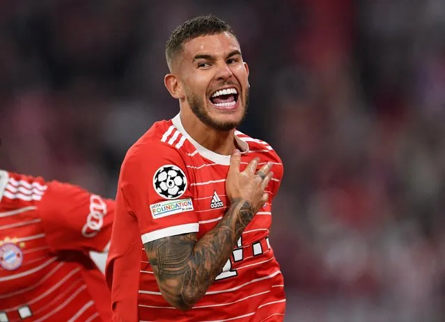 Lucas Hernandez of Bayern celebrates after scoring his team's first goal during the UEFA Champions League group C match between FC Bayern München and FC Barcelona at Allianz Arena on September 13, 2022 in Munich, Germany. (Photo by Andreas Gebert/Reuters)