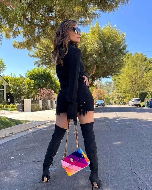 American actress Eva Longoria in the second decade of September 2022 shows off her enviable stems in thigh-high boots. (Photo by evalongoria/Instagram)