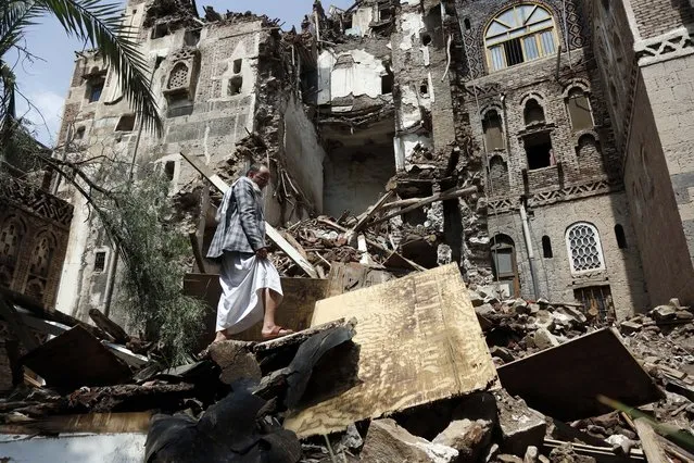 Photo taken on August 10, 2022 shows a building badly damaged in days of heavy rainfall in the old city of Sanaa, Yemen. The Old City of Sanaa was inscribed on the World Heritage List of UNESCO in 1986. (Photo by Xinhua News Agency/Rex Features/Shutterstock)