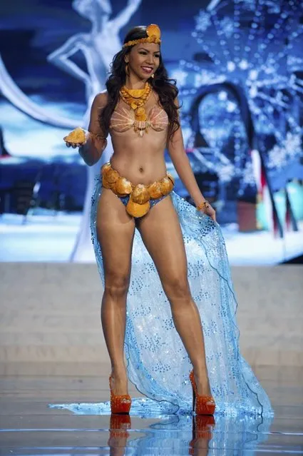Miss Guam Alyssa Cruz Aguero performs onstage at the 2012 Miss Universe National Costume Show on Friday, December 14, 2012 at PH Live in Las Vegas, Nevada. The 89 Miss Universe Contestants will compete for the Diamond Nexus Crown on December 19, 2012. (Photo by AP Photo/Miss Universe Organization L.P., LLLP)