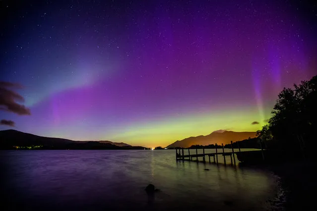 The Aurora Borealis also know as the Northern Lights which was seen across most of the UK. Pictured at Derwent Water, near Keswick, Cumbria in northwest England on October 08, 2015. (Photo by Mirrorpix/Splash News)