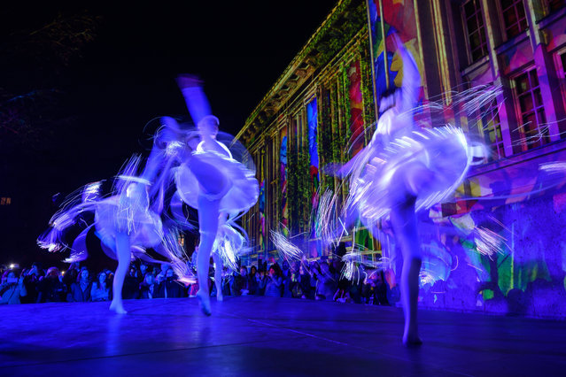 Artists perform at the opening ceremony of the annual Festival of Lights in Zagreb, Croatia on March 20, 2024. (Photo by Xinhua News Agency/Rex Features/Shutterstock)