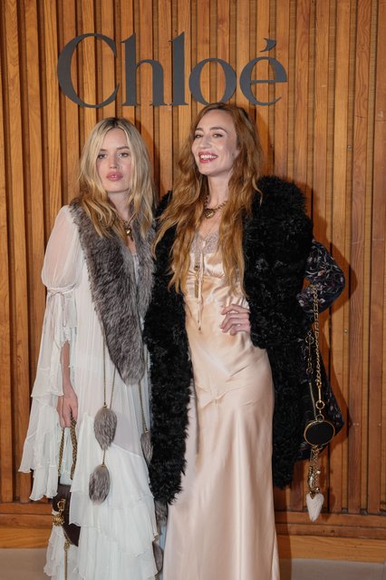 British fashion model Georgia May Jagger, left, and American activist, Mick Jagger's daughter Lizzy Jagger attend the Chloe Spring/Summer 2026 collection presented in Paris, Sunday, October 5, 2025. (Photo by Aurelien Morissard/AP Photo)