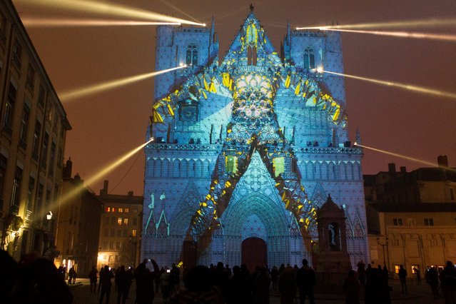 View of Evolutions installation by artist Yann Nguema at the Saint-Jean Cathedral during the rehearsal for the Festival of Lights (Fetes des Lumieres) in Central Lyon, France, late December 7, 2016. (Photo by Emmanuel Foudrot/Reuters)
