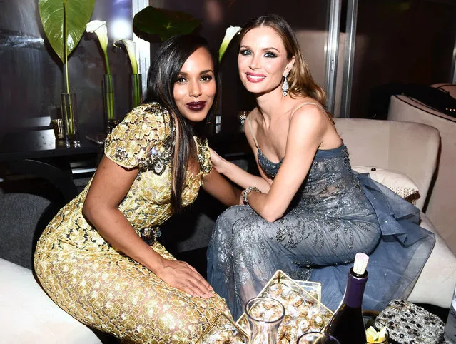 Kerry Washington and Georgina Chapman attend The Weinstein Company and Netflix Golden Globe Party, presented with FIJI Water, Grey Goose Vodka, Lindt Chocolate, and Moroccanoil at The Beverly Hilton Hotel on January 8, 2017 in Beverly Hills, California. (Photo by Buckner/Variety/Rex Features/Shutterstock)