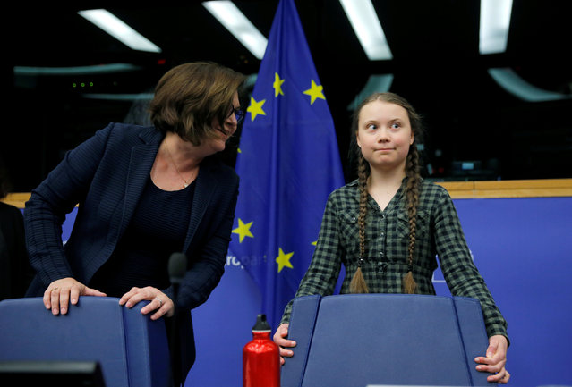 Swedish environmental activist Greta Thunberg arrives to deliver a speech during a meeting with the environment committee of the European Parliament in Strasbourg, April 16, 2019. (Photo by Vincent Kessler/Reuters)