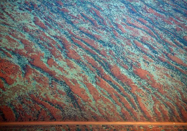 A general view of a road next to sand dunes covered in vegetation in the Pilbara region of Western Australia December 2, 2013. Western Australia's Pilbara region, which is the size of Spain, has the world's largest known deposits of iron ore and supplies nearly 45 percent of global trade in the mineral. (Photo by David Gray/Reuters)