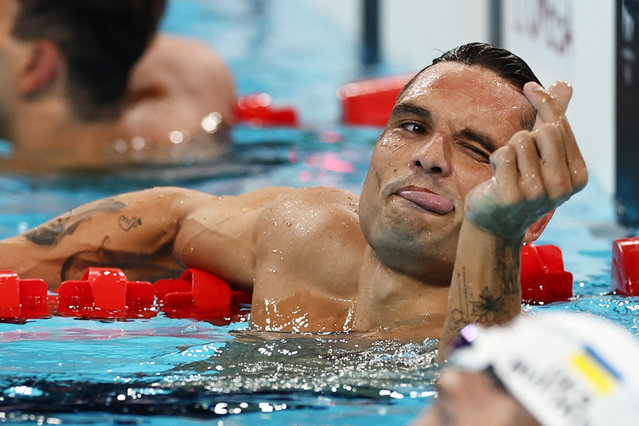 Florent Manaudou of France competes in a Men 50m Freestyle heat of the Swimming competitions in the Paris 2024 Olympic Games, at the Paris La Defense Arena in Paris, France, 01 August 2024. (Photo by Anna Szilágyi/EPA/EFE)