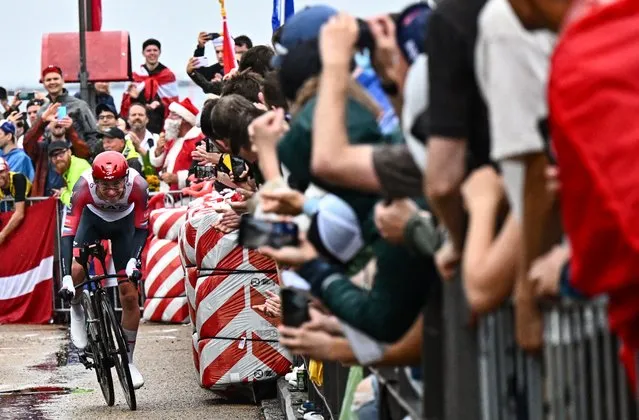 UAE Team Emirates team's Slovenian rider Tadej Pogacar cycles during the 1st stage of the 109th edition of the Tour de France cycling race, 13,2 km individual time trial stage in Copenhagen, on July 1, 2022. (Photo by Anne-Christine Poujoulat/AFP Photo)