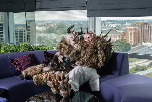 Crampus and the Crampus Queen from Netherworld Haunted House in a suite at W Atlanta Downtown hotel on Thursday, October 7, 2014. (Photo by Hyosub Shin/AJC)