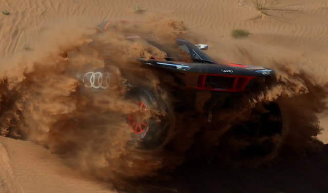 Team Audi Sport's Stephane Peterhansel and co-driver Edouard Boulanger in action during stage 3 of the Dakar Rally in Saudi Arabia on January 8, 2023. (Photo by Hamad I Mohammed/Reuters)