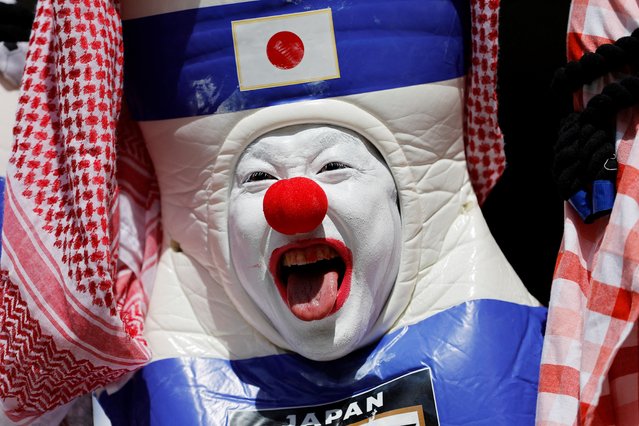 A Japan fan before their FIFA World Cup Qatar 2022 Group E match between Japan and Costa Rica at Ahmad Bin Ali Stadium on November 27, 2022 in Doha, Qatar. (Photo by Issei Kato/Reuters)