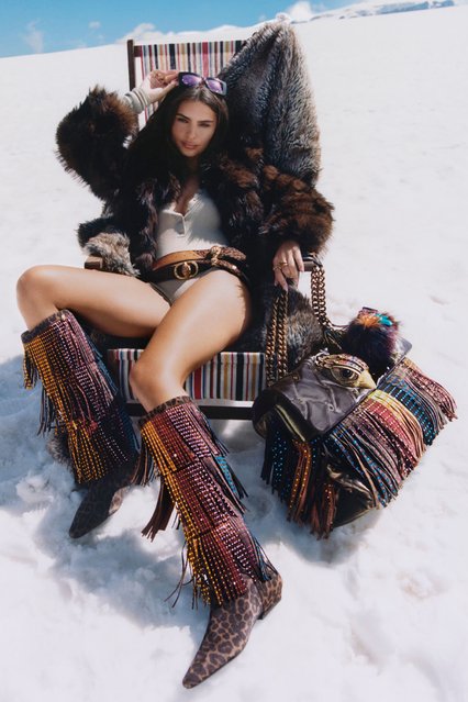 Supermodel Emily Ratajkowski in the last decade of July 2025 takes to the slopes in sizzling winter photoshoot. The American actress, model and businesswoman, 34, born in the UK before moving across the Atlantic as a child, shows off her incredible figure against snow-dusted peaks and icy slopes in her fourth campaign for Kurt Geiger. (Photo by Laura Coulson/Kurt Geiger)