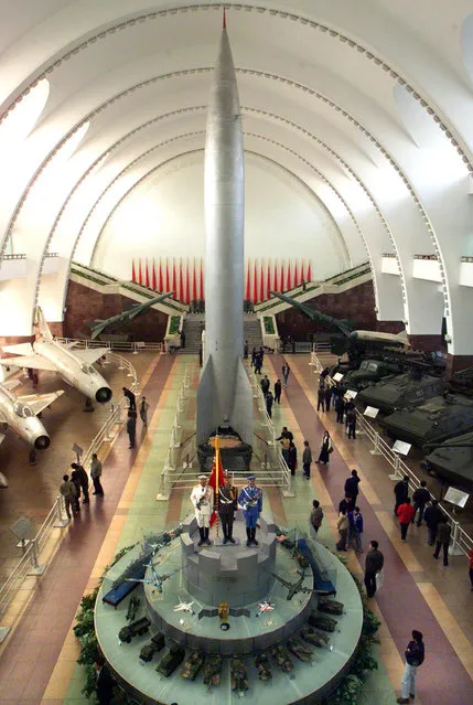 This file photo taken on November 03, 1999, shows tanks, jets and of one of China's first nuclear missles, the Dong Feng 1, at the Military Museum in Beijing. (Photo by Stephen Shaver/AFP Photo)