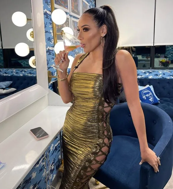 American television personality Melissa Gorga in the second decade of April 2023 drinks a cosmopolitan after her “testy” interactions with Andy Cohen on “WWHL”. (Photo by melissagorga/Instagram)
