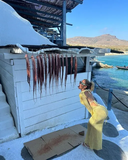 American TV personality Kristin Cavallari gets silly in Mykonos in the second decade of August 2023. (Photo by kristincavalleri/Instagram)
