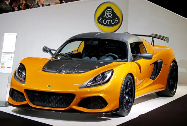 The Lotus Exige Sport 410 is on display at the Auto show in Paris, France, Tuesday, October 2, 2018, 2018. (Photo by Regis Duvignau/Reuters)