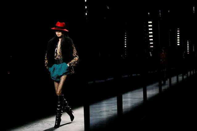 A model presents a creation by designer Anthony Vaccarello as part of his Fall/Winter 2019-2020 women's ready-to-wear collection for fashion house Saint Laurent during Paris Fashion Week in Paris, France, February 26, 2019. (Photo by Stephane Mahe/Reuters)