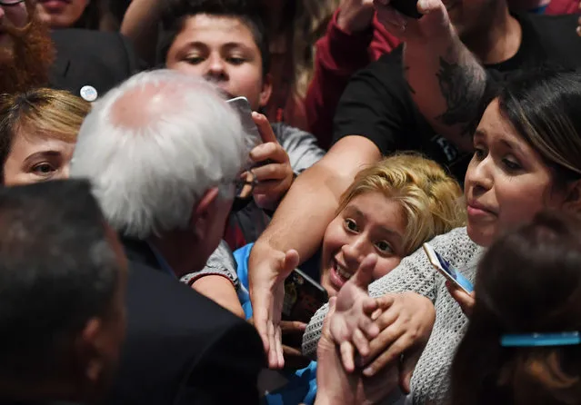 Presidential candidate, Bernie Sanders greets people after speaking at a rally at the Anaheim Convention Center on Tuesday May 24, 2016 in Anaheim, CA. The primary in California is June 7th. (Photo by Matt McClain/The Washington Post)