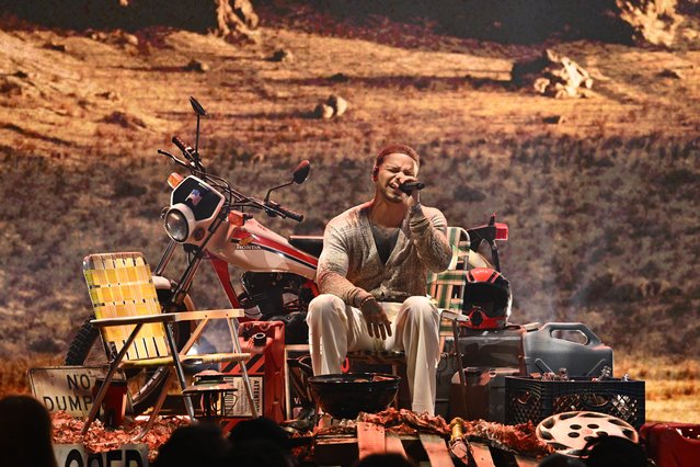 In this image released on October 6, 2024, singer Kane Brown performs at the American Music Awards 50th Anniversary Special in Los Angeles, California. (Photo by Michael Buckner/Penske Media via Getty Images)