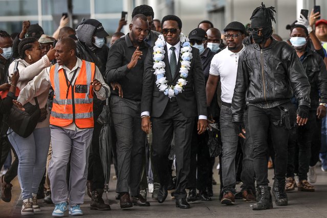Mozambique presidential candidate Venancio Mondlane (C) looks on after returning from exile in Maputo, Mozambique, 09 January 2025. Mondlane has been outside the country since late October due to the disputed general election, which the opposition claims was rigged and led to protests. (Photo by Luisa Nhantumbo/EPA)