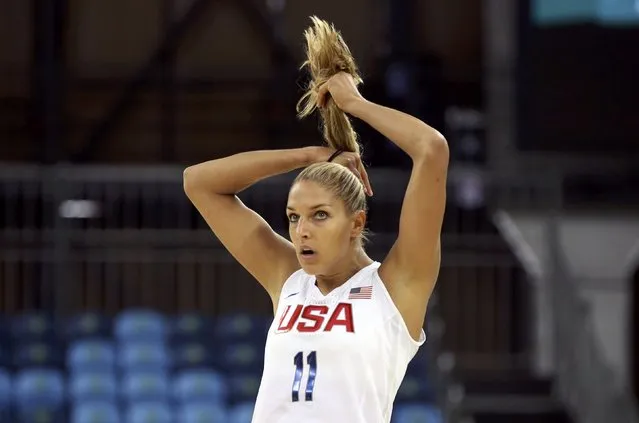 2016 Rio Olympics, Basketball, Preliminary, Women's Preliminary Round Group B USA vs Senegal, Youth Arena, Rio de Janeiro, Brazil on August 7, 2016. Elena Delle Donne (USA) of USA adjusts her hair during game. (Photo by Shannon Stapleton/Reuters)