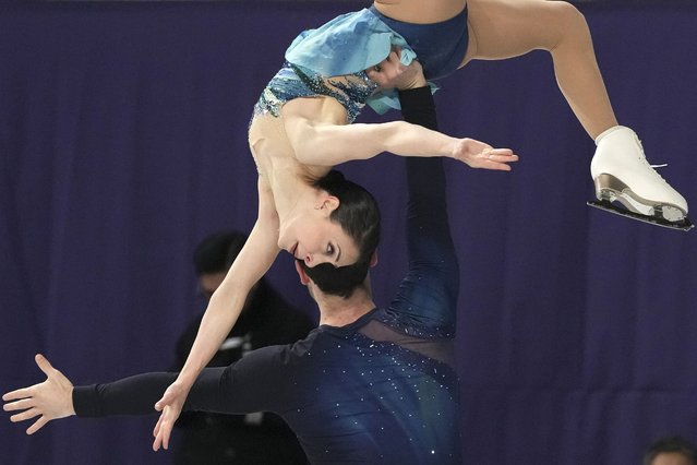 Deanna Stellato-Dudek, top, and Maxime Deschamps of Canada perform during the pairs free skating at the ISU Four Continents Figure Skating Championships at the Mokdong ice rink in Seoul, South Korea, Friday, February 21, 2025. (Photo by Lee Jin-man/AP Photo)