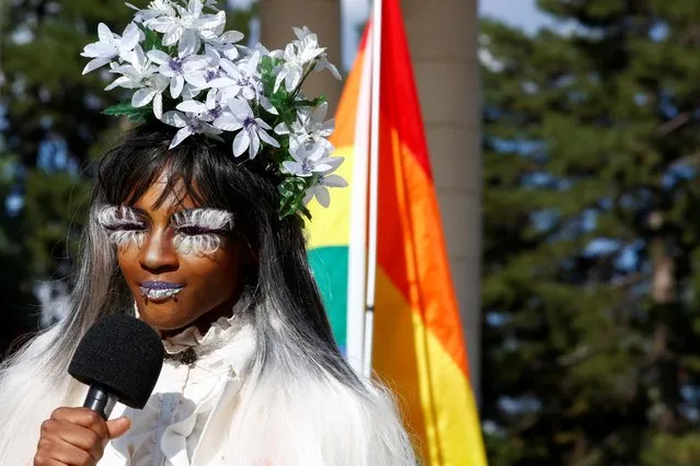 Athena Sylvers addresses the crowd at the Pride Liberation March, an event highlighting the Black Lives Matter movement within the LGBTQ community in Denver, Colorado, June 14, 2020. (Photo by Kevin Mohatt/Reuters)