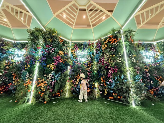 Elegant floral installations made from colourful LEGO bricks attract visitors at the Pacific Place on April 28, 2025 in Hong Kong, China. Hong Kong mall Pacific Place has partnered with LEGO to debut the first-ever botanical garden, taking visitors on a whimsical journey through “Where Bricks Bloom”, an immersive installation crafted entirely from LEGO bricks. (Photo by Li Peiyun/VCG via Getty Images)