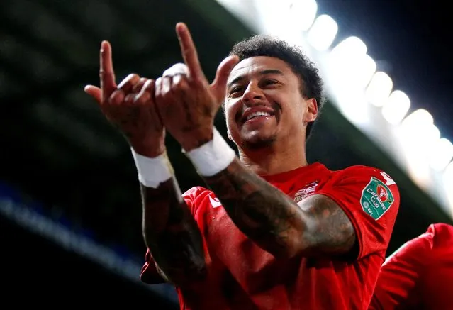 Nottingham Forest's Jesse Lingard celebrates scoring their second goal during Carabao Cup Round of 16 Blackburn Rovers v Nottingham Forest  at Ewood Park in Blackburn, Britain on December 21, 2022. (Photo by Ed Sykes/Action Images via Reuters)