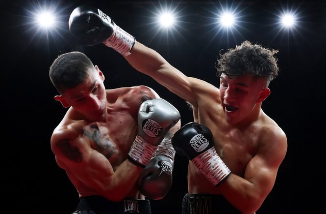 Tom Welland punches Reuquen Cona Facundo Arce during a bout in Newcastle upon Tyne, England, on Friday, June 6, 2025. Welland won on points. (Photo by George Wood/Getty Images)