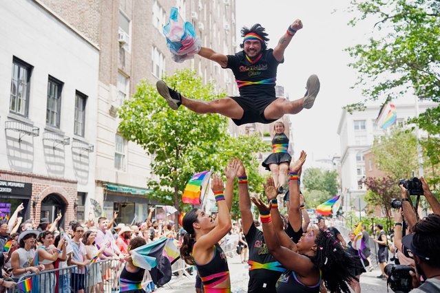 Members of Gotham Cheer perform during the NYC Pride March on Sunday, June 29, 2025, in New York. (Photo by Charles Sykes/Invision/AP Photo)