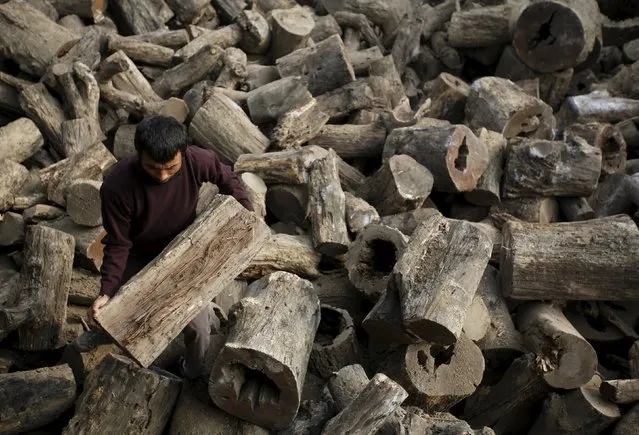 A man buys firewood at a government depot after the government started selling it to the public from Sunday, as a respite for the ongoing fuel and cooking gas shortages in Lalitpur, Nepal November 16, 2015. (Photo by Navesh Chitrakar/Reuters)
