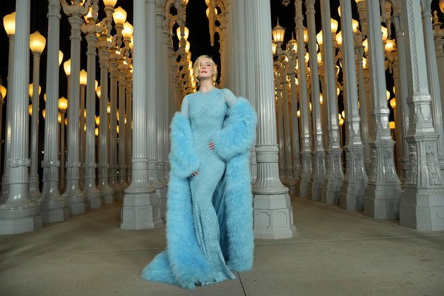American actress Elle Fanning arrives at the LACMA Art + Film Gala on Saturday, November 1, 2025, at Los Angeles County Museum of Art in Los Angeles. (Photo by Jordan Strauss/Invision/AP)