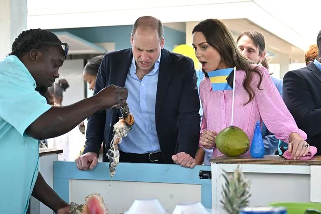 Prince William, Duke of Cambridge and Catherine, Duchess of Cambridge visit a Fish Fry – a quintessentially Bahamian culinary gathering place which is found on every island in The Bahamas on March 26, 2022 in Great Abaco, Bahamas. Abaco was dramatically hit by Hurricane Dorian which saw winds of up to 185mph and left devastation in its wake. Their Royal Highnesses are learning about the impact of the hurricane and see how communities are still being rebuilt more than two years on. (Photo by Samir Hussein – Pool/WireImage)