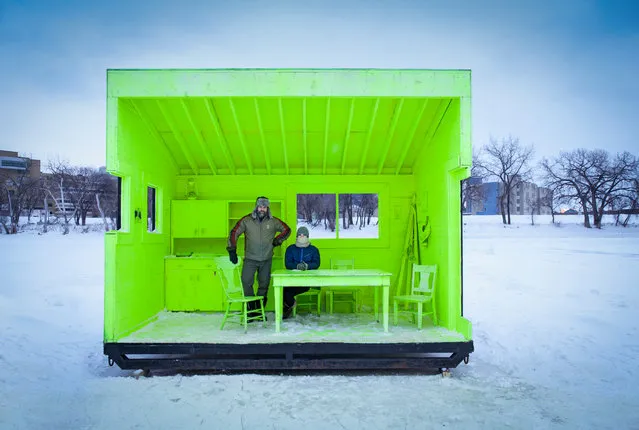Hygge House Warming Hut, Winnipeg, Canada. Architects: Plain Projects, Pike Projects, Urbanink. Nominated in the Sense of Place category. These “hygge huts” – using the now-popular Danish word for domestic cosiness – were built to line a skating trail in Winnipeg, Canada. (Photo by Paul Turang)