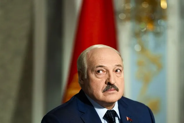 Belarus President Alexander Lukashenko listens to questions during an interview with The Associated Press at the Independence Palace in Minsk, Belarus, Thursday, May 5, 2022. (Photo by Markus Schreiber/AP Photo)